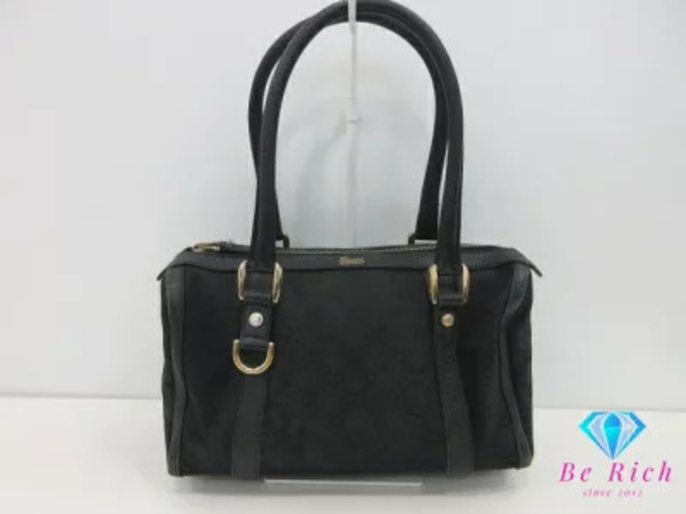 Gucci Handbag Boston Bag Black Canvas Leather GG